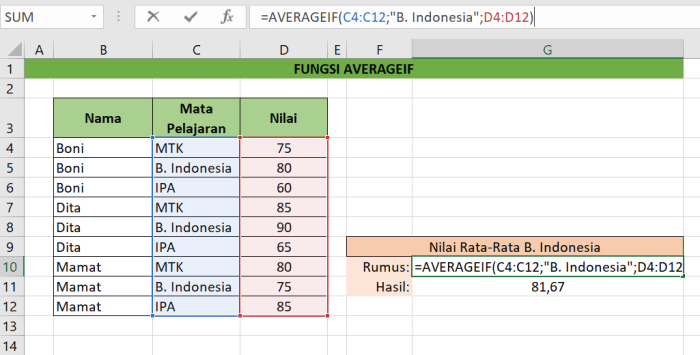 Cara menghitung nilai rata rata