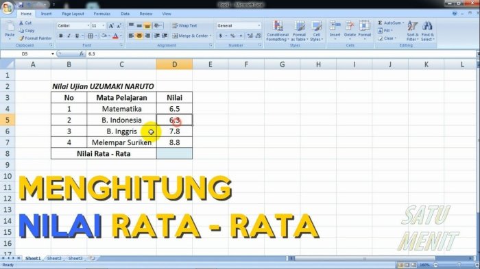 Cara menghitung nilai rata rata